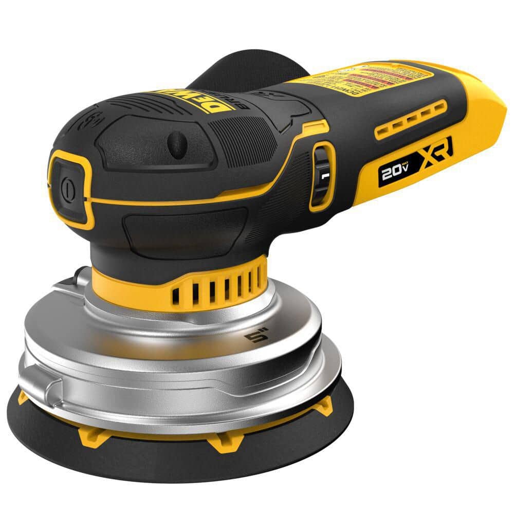 DEWALT DCW211B 20V MAX XR 5 inch random orbital sander tool only, original front three-quarter view on white background