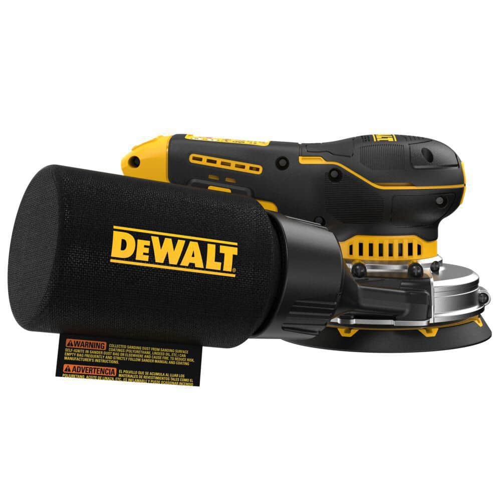 DEWALT DCW211B 20V MAX XR 5 inch random orbital sander tool only, original opposite side view on white background