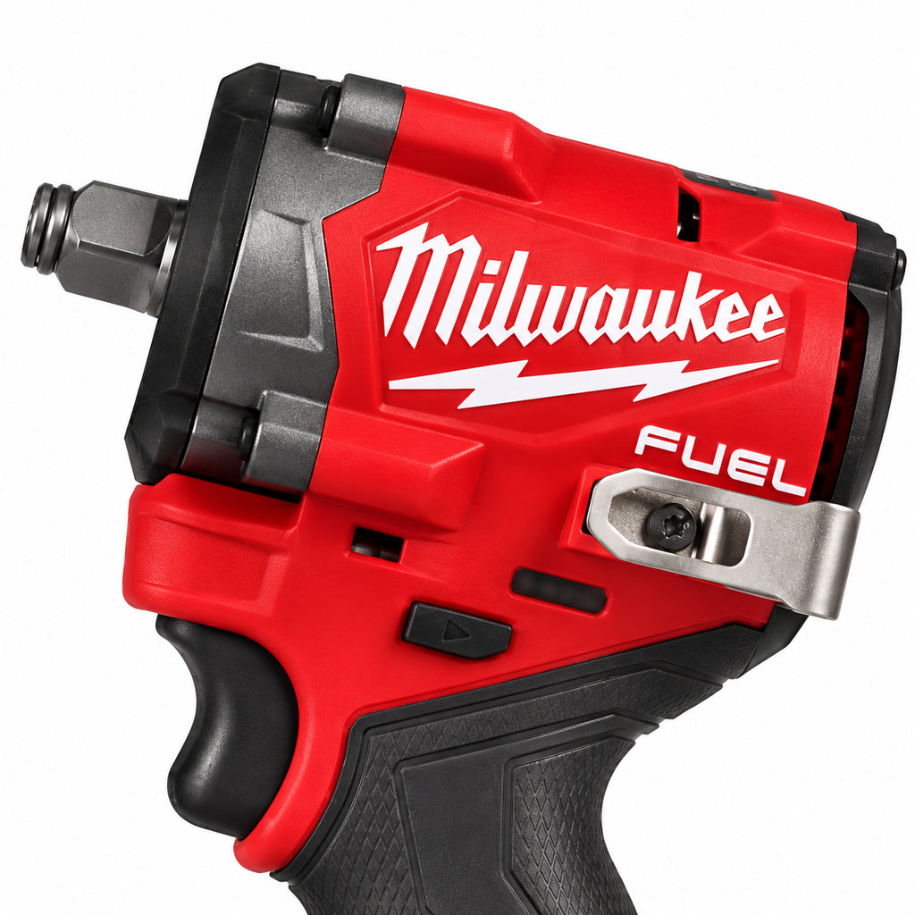Milwaukee 2563-20 M12 FUEL Stubby 1/2 inch impact wrench, tool only, white background, detail view