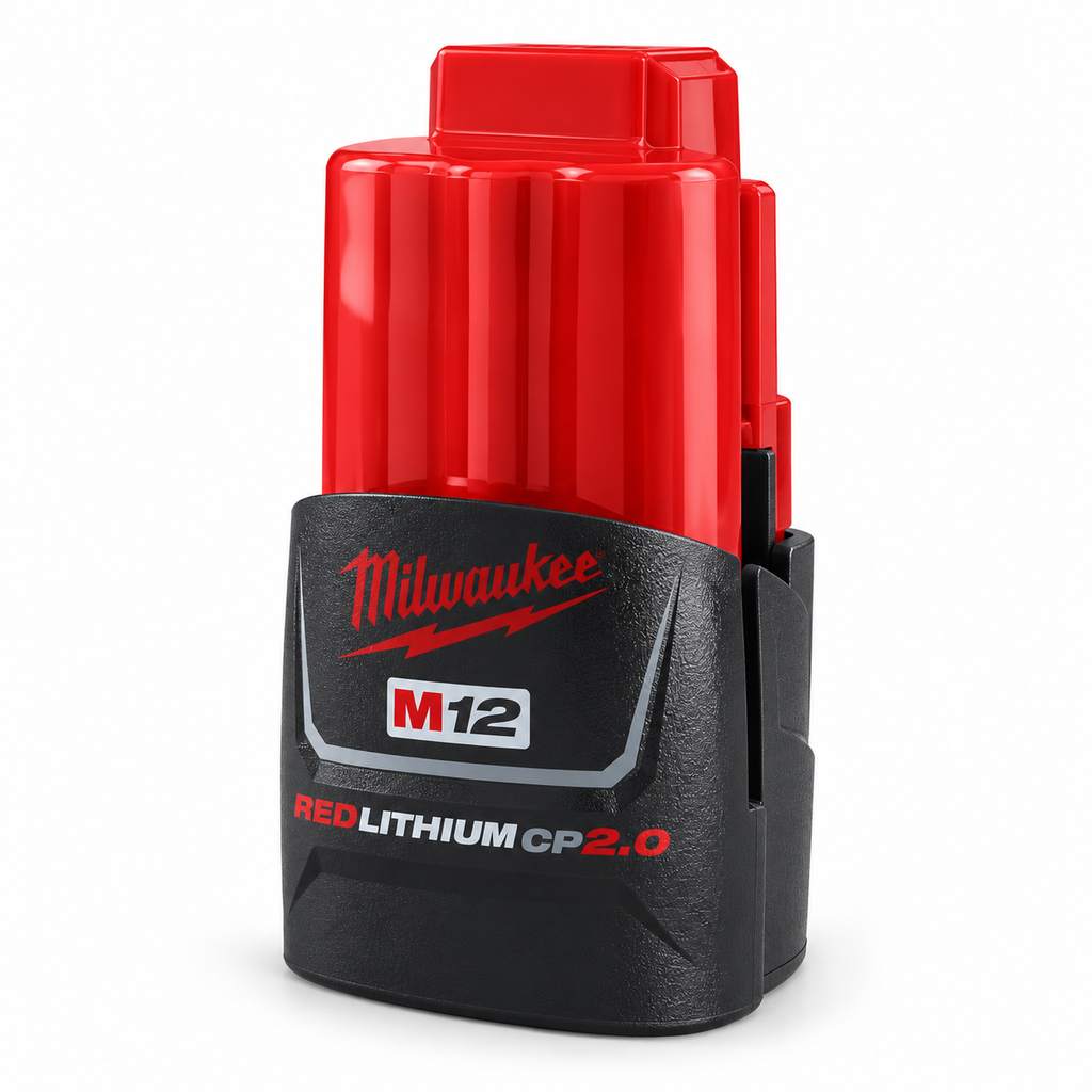 Milwaukee M12 CP2.0 battery – edited angle view