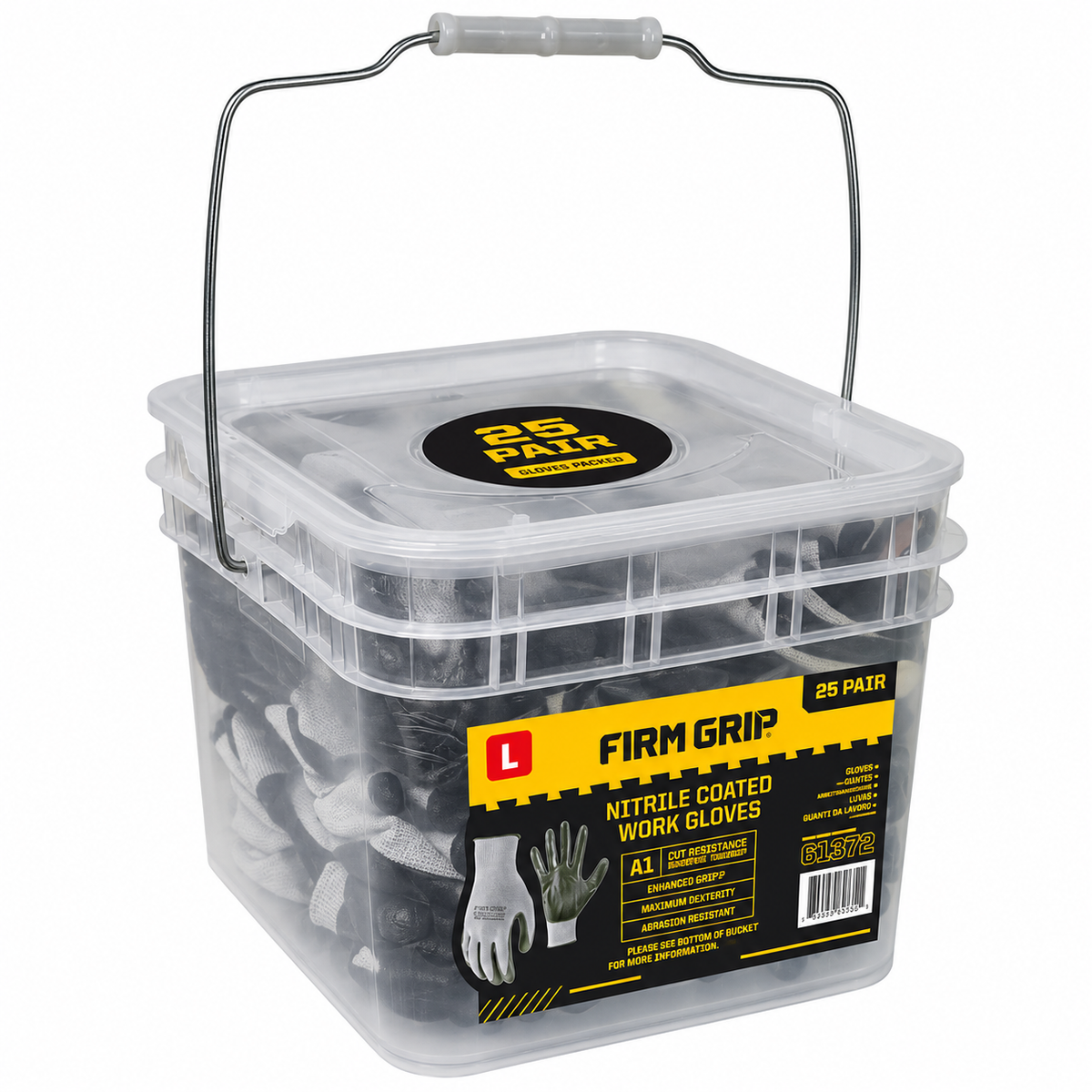FIRM GRIP 61372-80 Large Nitrile-Coated Work Gloves with Bucket — 25-Pack — product view 3