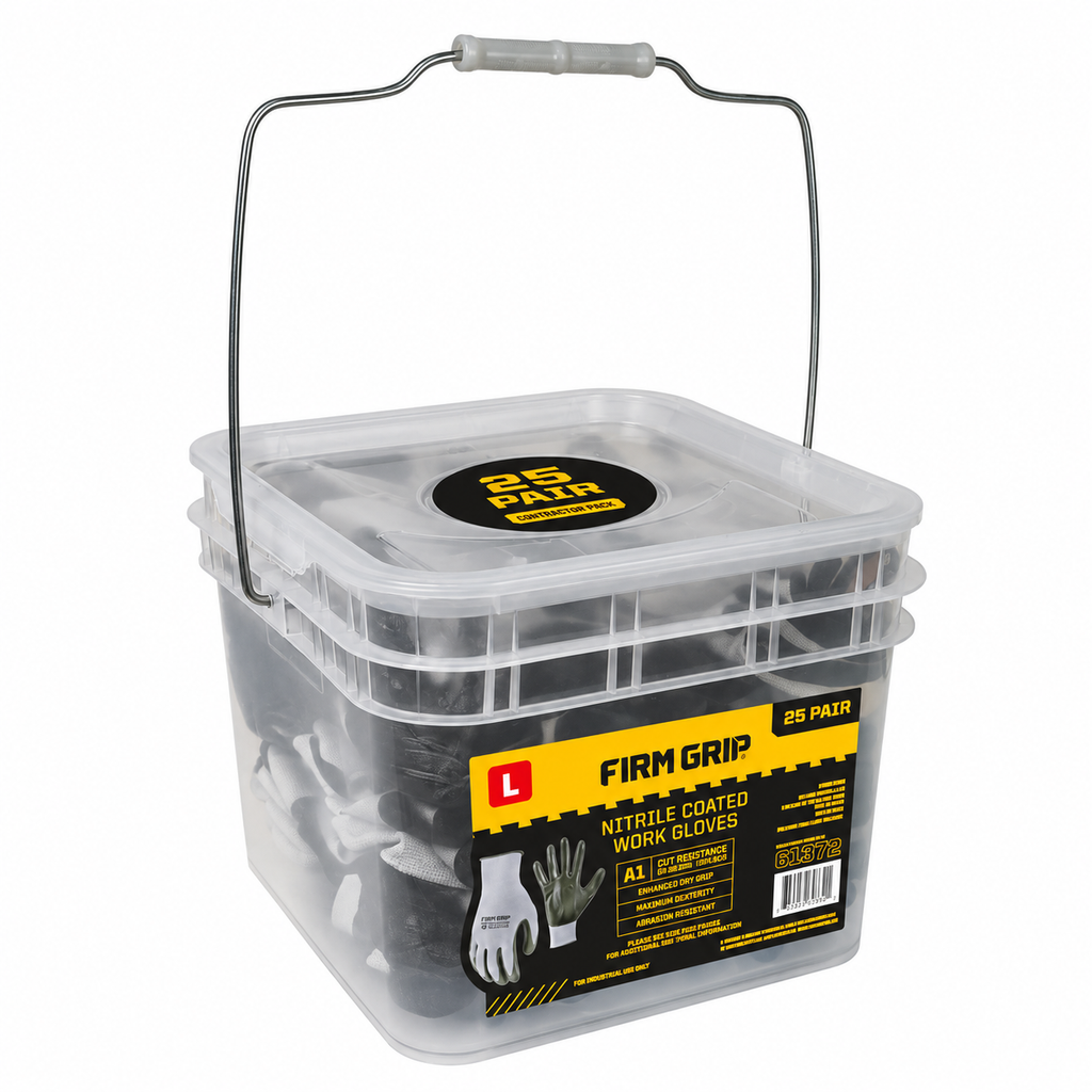FIRM GRIP 61372-80 Large Nitrile-Coated Work Gloves with Bucket — 25-Pack — product view 4