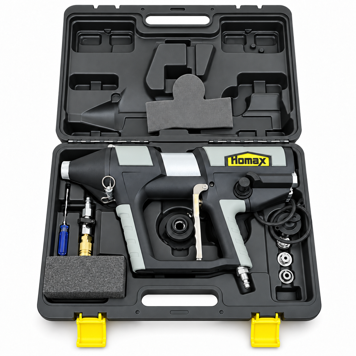 Homax TP01 sprayer with open carry case and included accessories