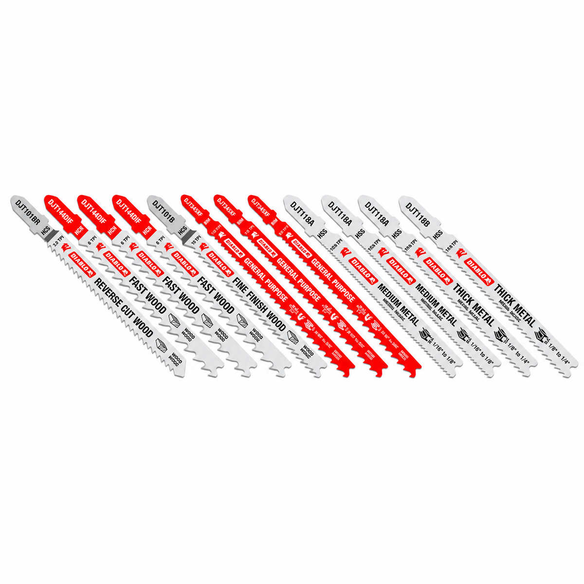 DIABLO DJT12SP T-Shank Jig Saw Blade Set — 12 Pieces
