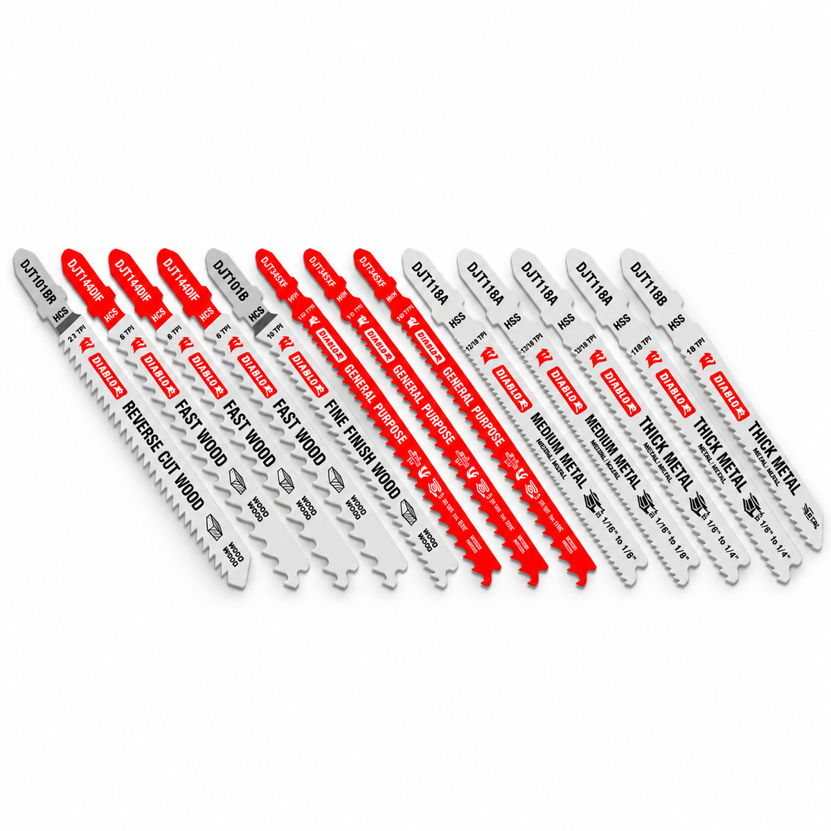 DIABLO DJT12SP T-Shank Jig Saw Blade Set — 12 Pieces