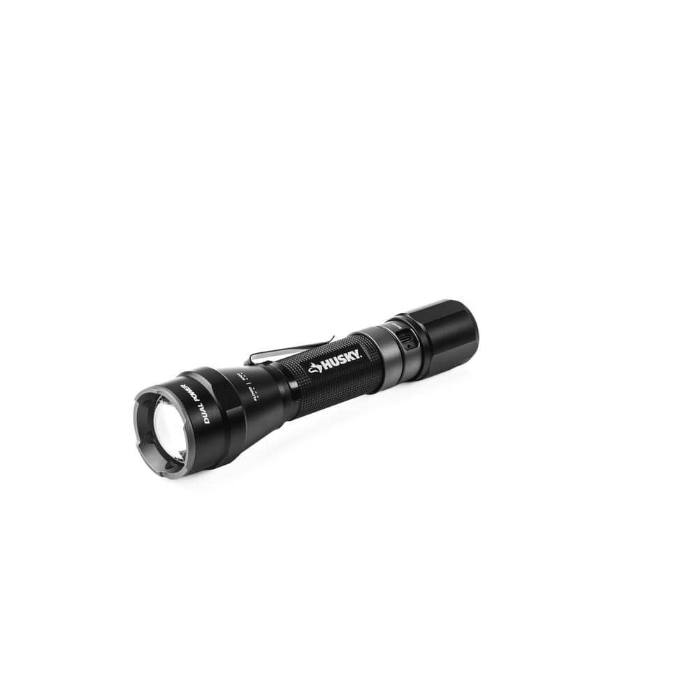 Husky PVL-FLT-0021 1800-Lumen Dual-Power Rechargeable Tactical Flashlight