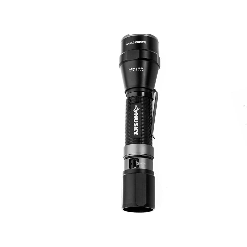 Husky PVL-FLT-0021 1800-Lumen Dual-Power Rechargeable Tactical Flashlight