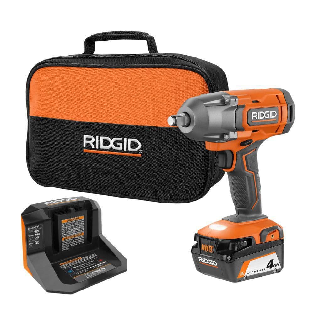 RIDGID R86215K 18V 1/2 in. Impact Wrench Kit with 4Ah Battery & Charger