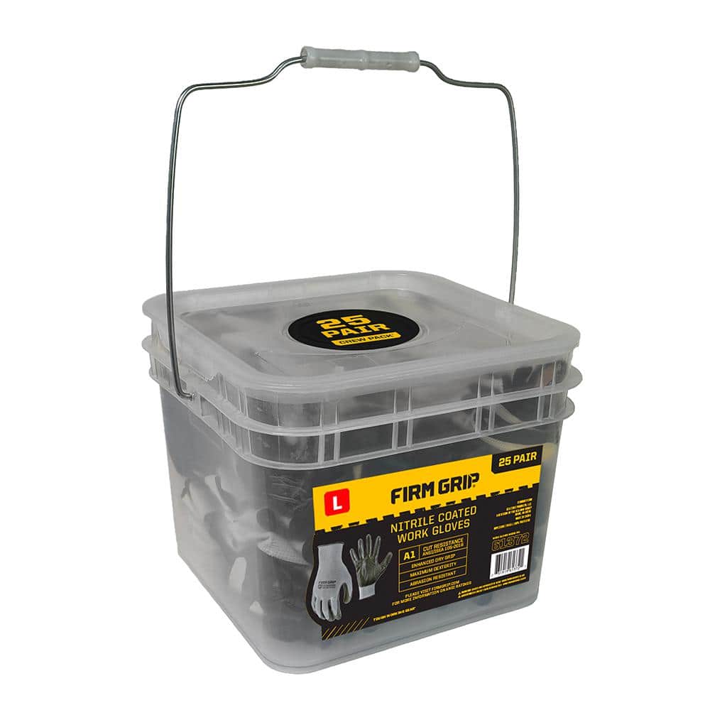 FIRM GRIP 61372-80 Large Nitrile-Coated Work Gloves with Bucket — 25-Pack — product view 1
