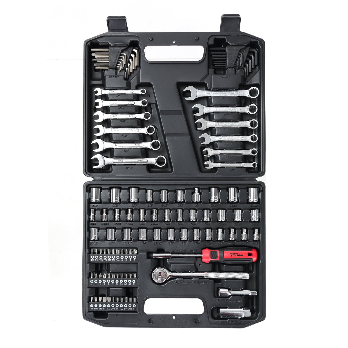 Hyper Tough 113-piece 8UJ0139G mechanics tool set - open storage case
